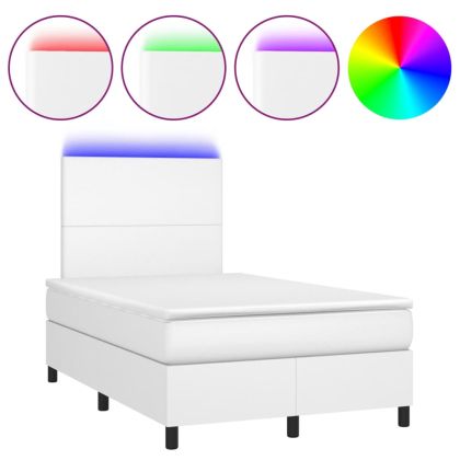 Боксспринг легло с матрак и LED бяло 120x190 см изкуствена кожа
