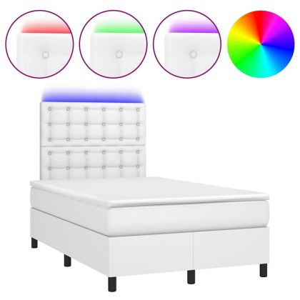 Боксспринг легло с матрак и LED бяло 120x190 см изкуствена кожа
