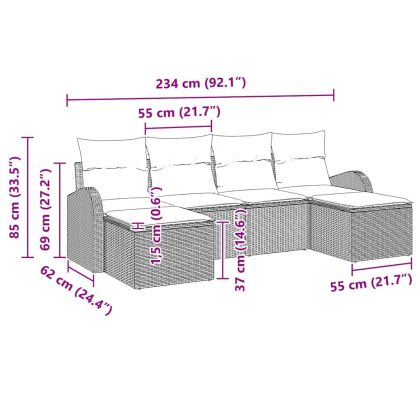 Градински Софа Комплект 6 pcs Кафяво Полипропилен Ратан