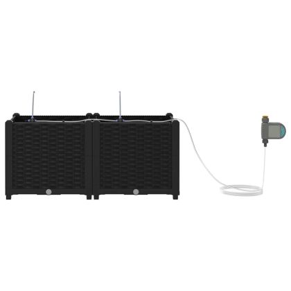 Градинска саксия 2 pcs Черен Пластмаса