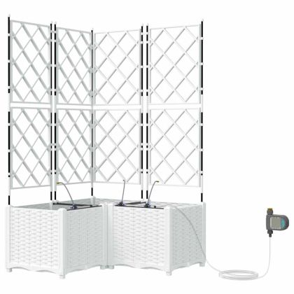Градинска саксия 3 pcs Бял Пластмаса