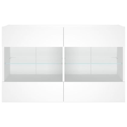 Стенен ТВ шкаф с LED осветление, бял, 98,5x30x60,5 см