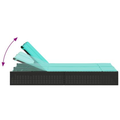 Двоен шезлонг с възглавници, черен, полиратан