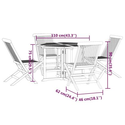 Сгъваем трапезен комплект за открито 5 части тиково дърво масив