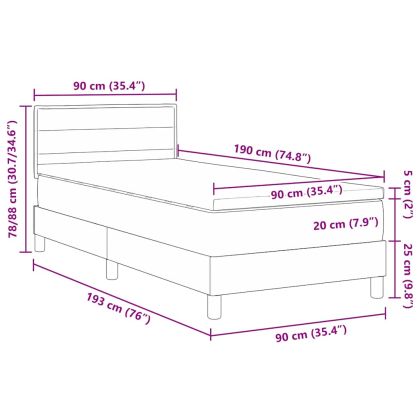 Легло с пружинирана основа Тъмен сив 90 x 190 cm текстил