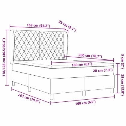 Легло с пружинирана основа Тъмен сив 200 x 160 см Кадифе