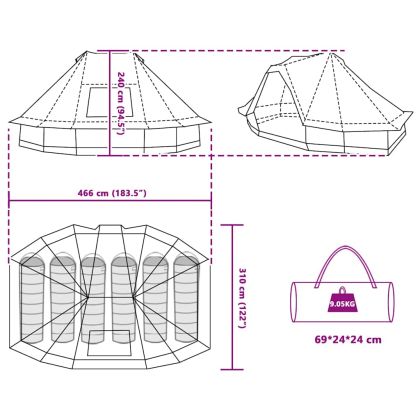 Палатка типи с покрив Сив и оранжев 466 x 310 x 240 см тафта