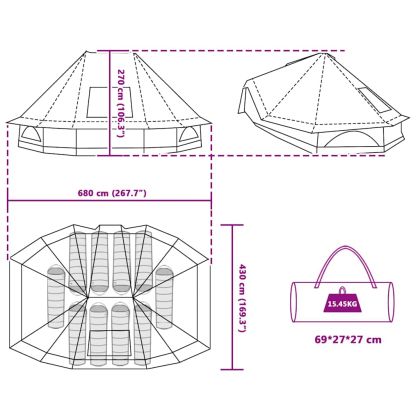 Палатка типи с покрив Синьо 680 x 430 x 270 см тафта