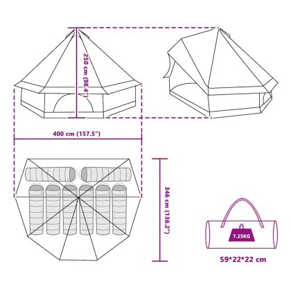Палатка типи с покрив Зелен 400 x 346 x 250 см тафта