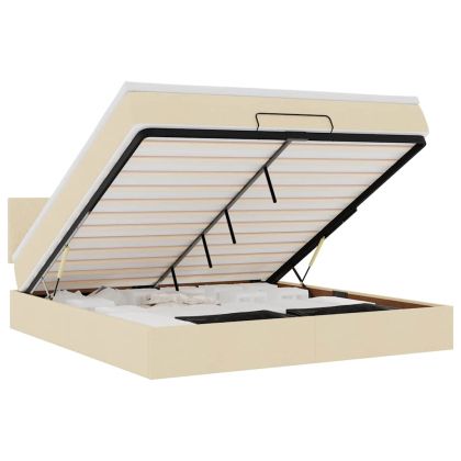 Османска легло с матрак и LED, кремаво, 160x200 см, плат