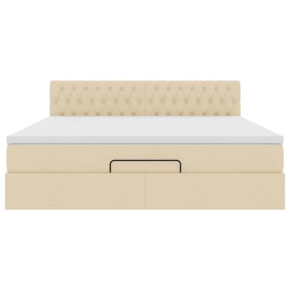 Османска легло с матрак и LED, кремаво, 160x200 см, плат