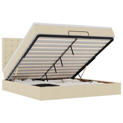 Османска легло с матрак, кремаво, 160x200 см, плат