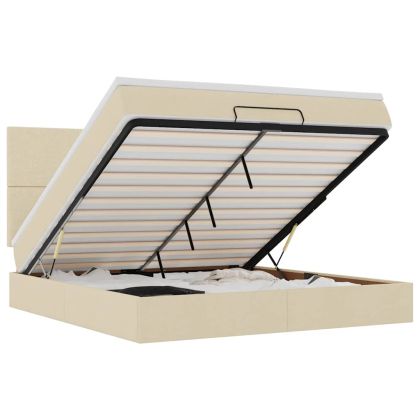 Османска легло с матрак и LED, кремаво, 160x200 см, плат