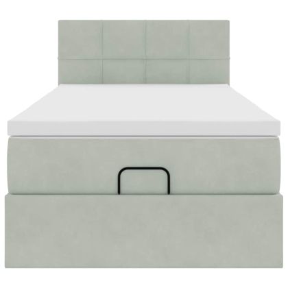 Османска легло с матрак, светлосиво, 90x190 см, кадифе