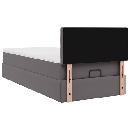 Османска легло с матраци&LED, сиво, 90x190 см, изкуствена кожа