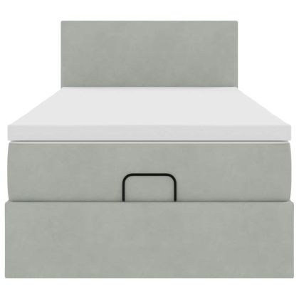 Османска легло с матрак и LED, светлосиво, 90x190 см, кадифе