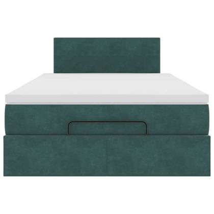 Османска легло с матрак и LED, тъмнозелено, 120x190 см, кадифе