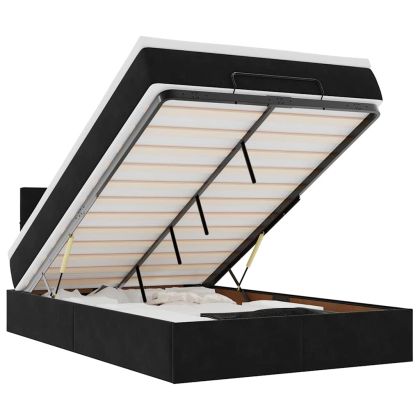 Османска легло с матрак и LED, черно, 120x190 см, кадифе