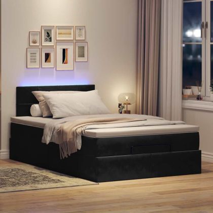 Османска легло с матрак и LED, черно, 120x190 см, кадифе