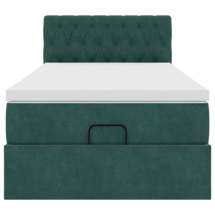 Османска легло с матрак и LED, тъмнозелено, 90x190 см, кадифе