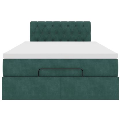 Османска легло с матрак и LED, тъмнозелено, 120x190 см, кадифе