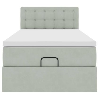 Османска легло с матрак и LED, светлосиво, 90x190 см, кадифе