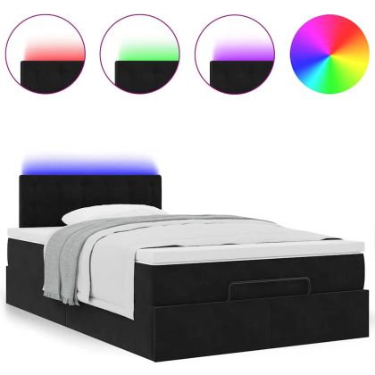 Османска легло с матрак и LED, черно, 120x190 см, кадифе