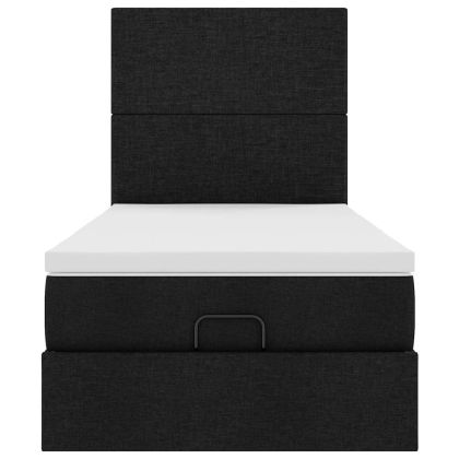 Османска легло с матрак, черно, 90x190 см, плат