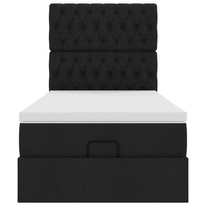 Османска легло с матрак, черно, 90x190 см, плат