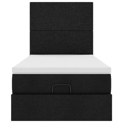 Османска легло с матрак и LED, черно, 90x190 см, плат