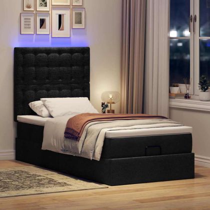 Османска легло с матрак и LED, черно, 90x190 см, плат