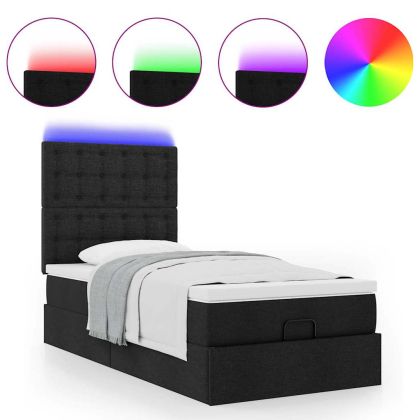 Османска легло с матрак и LED, черно, 90x190 см, плат