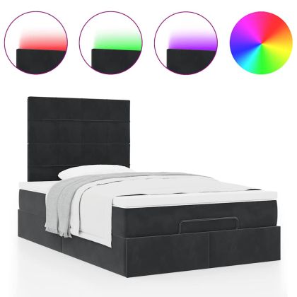 Османска легло с матраци и LED, черно, 120x190 см, кадифе