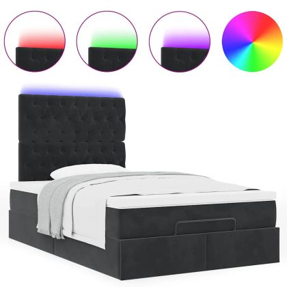 Османска легло с матраци и LED, черно, 120x190 см, кадифе