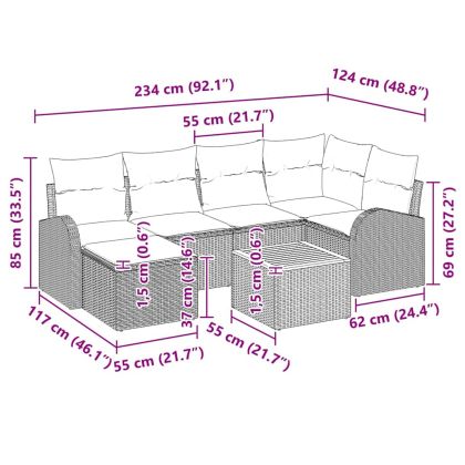 Градински Софа Комплект с възглавница 7 pcs Черно полиратан