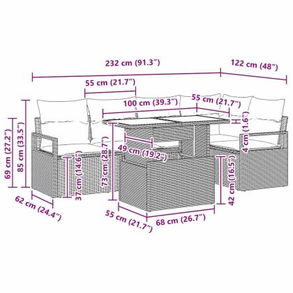 Градински Софа Комплект 6 pcs Черен и кремав полиратан