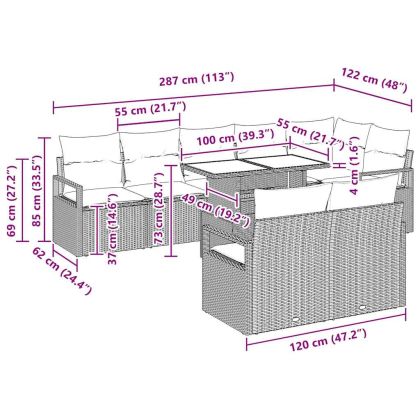 Градински Софа Комплект 9 pcs Кафяво и кремаво полиратан
