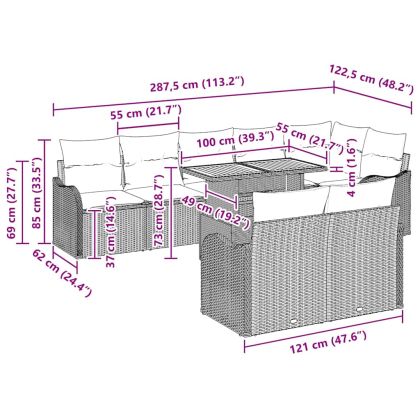 Градински Софа Комплект с възглавница 9 pcs Сив