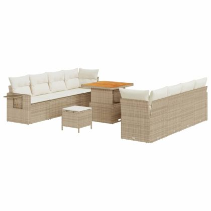 Градински Софа Комплект със съхранение 11 pcs Бежово Полиратан