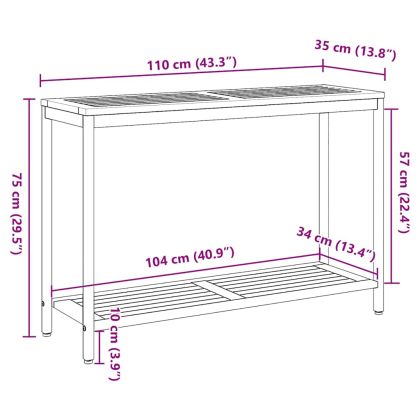 Маса за открито със съхранение Естествен и сив 110 x 35 x 75 cm