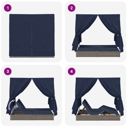 Двойно шезлонг С завеси Черно 205 x 129 x 200 см полиратан