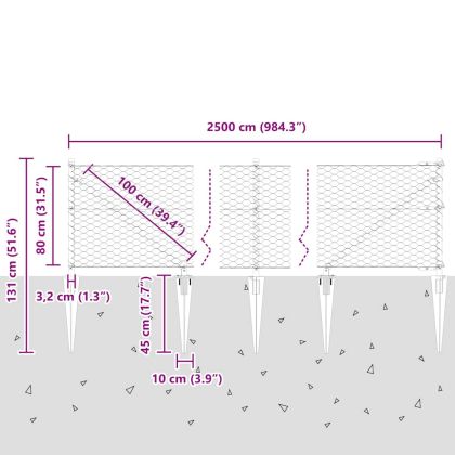 Стълб за ограда. Сив 25 x 0,8 м (36 мм мрежа) Стомана и PVC
