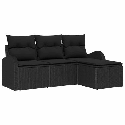 Комплект дивани с възглавница 4 pcs Черно полиратан