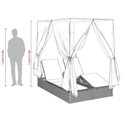Двойно шезлонг С завеси Черно 205 x 129 x 200 см полиратан