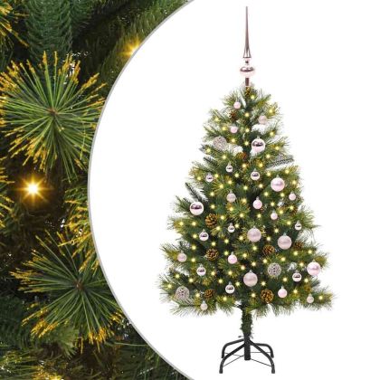 Изкуствена коледна елха с хингед и шишарки Зелен 150 cm