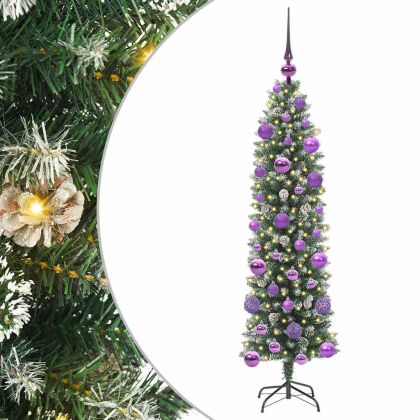 Изкуствено Тънко Коледно Дърво Зелен и бял 120 cm