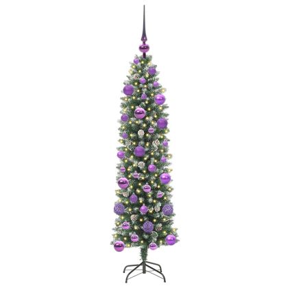 Изкуствено Тънко Коледно Дърво Зелен и бял 120 cm