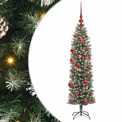 Изкуствено Тънко Коледно Дърво Зелен и бял 150 cm