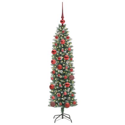 Изкуствено Тънко Коледно Дърво Зелен и бял 150 cm