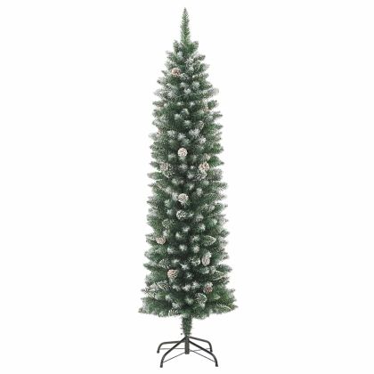 Изкуствено Тънко Коледно Дърво Зелен и бял 150 cm